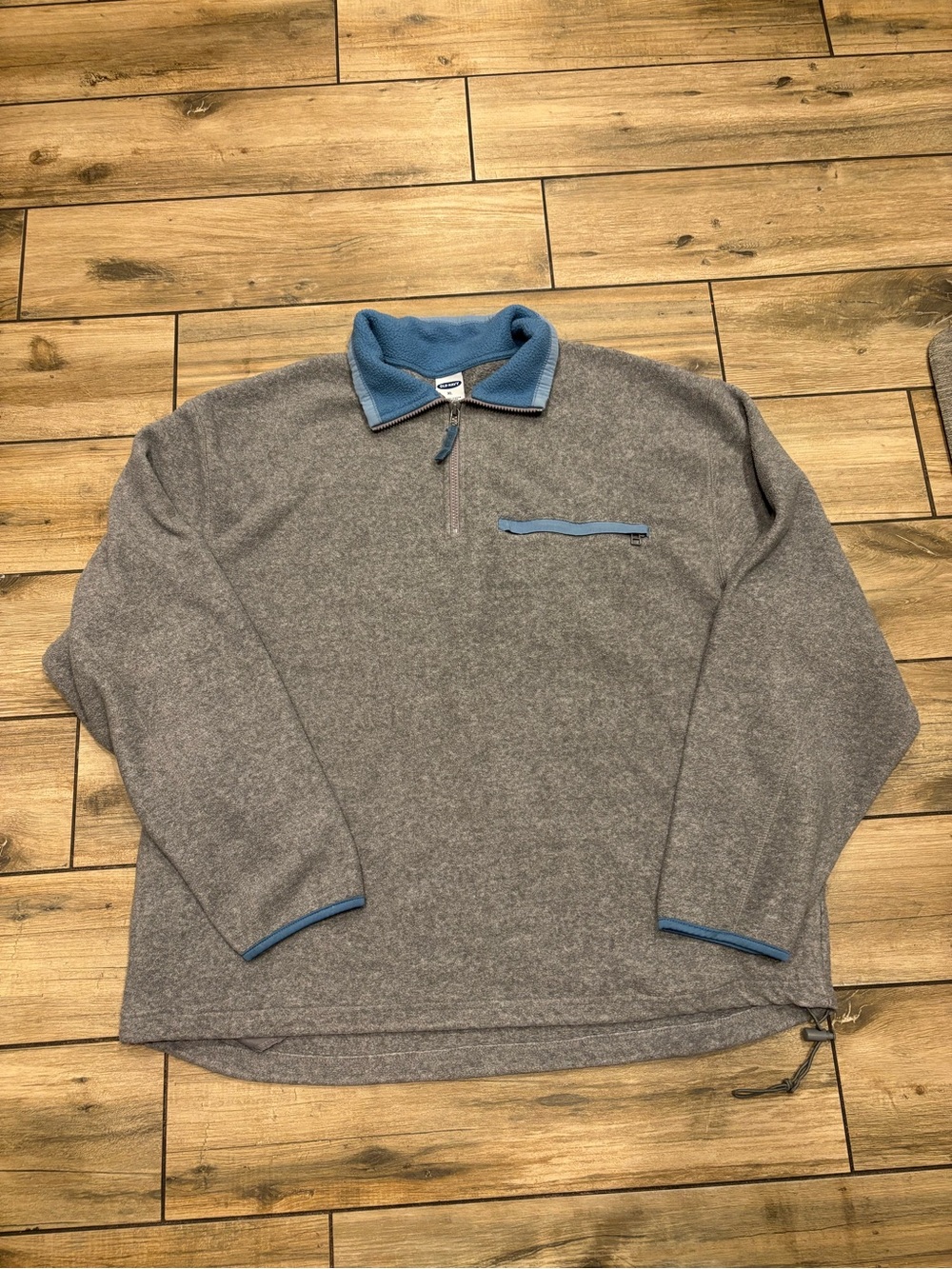 Vintage Old Navy Fleece 1/4 Zip Pullover Jacket Grey Blue Trim Size XL